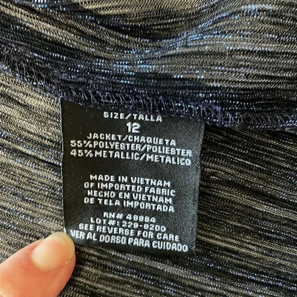 R & M Collection Blue Metallic Open Waterfall Cardigan 3/4 Sleeve Size 12 - Picture 6 of 12